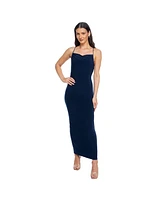 Bebe Women's Jersey Cowl with Tie Shoulder Maxi Dress, Navy