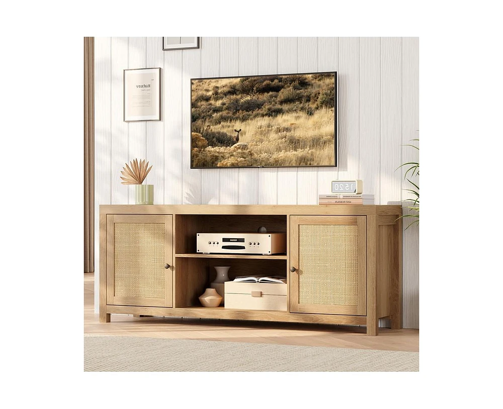 gaomon Boho Tv Stand for 75 Inch, Rattan Entertainment Center with 2-Tier Storage