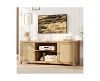 gaomon Boho Tv Stand for 75 Inch, Rattan Entertainment Center with 2-Tier Storage