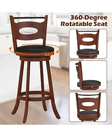 Gymax 4PCS 360°; Swivel Bar Stools Dining Chairs Solid Rubber Wood Leather Padded Brown & Black