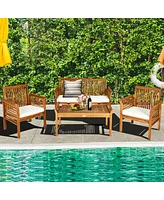 Gouun 4 Pieces Outdoor Acacia Wood Sofa Furniture Set