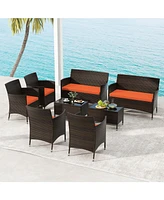 Gouun 4 Pieces Comfortable Outdoor Rattan Sofa Set with Glass Table