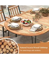 Gouun 79 Inch Oval Patio Dining Table with Umbrella Hole and Acacia Wood Tabletop for 8 People