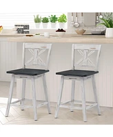 Gouun Set of 2 Swivel Counter Height Bar Stools with Solid Wood Legs