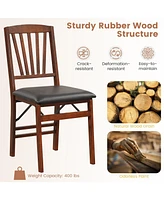 Gouun Set of 2 Folding Chairs with Padded Seat and Rubber Wood Frame