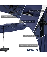 Gouun 11 Pieces Patio Dining Set with 15 Feet Double-Sided Patio Umbrella Base Included
