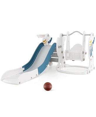 Gouun 4-in-1 Kids Slide and Swing Set with Basketball Hoop