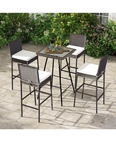 Gouun 4 Pieces Patio Wicker Barstools with Seat Cushion and Footrest-Set of 4