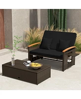 Gouun Outdoor Wicker Daybed with Folding Panels and Storage Ottoman