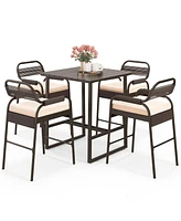 Gouun 5 Piece Rattan Counter Set with 4 Stools and Polywood Bar Table