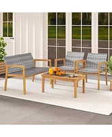 Gouun 4-Piece Patio Furniture Set with Loveseat Single Chairs and Table