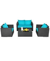 Gouun 4Pcs Patio Rattan Cushioned Furniture Set