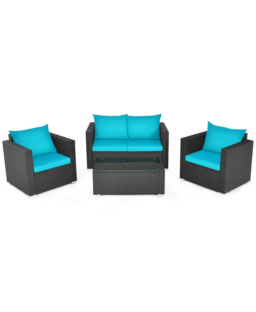 Gouun 4Pcs Patio Rattan Cushioned Furniture Set