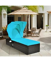 Gouun Outdoor Chaise Lounge Chair with Folding Canopy