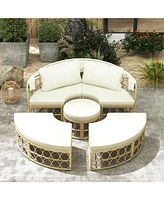 Outdoor Patio Round Daybed with Retractable Canopy and Soft Cushions
