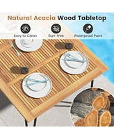 Gouun 63 Inch Rectangular Outdoor Dining Table for 6 People with Acacia Wood Tabletop and Umbrella Hole-63 inches