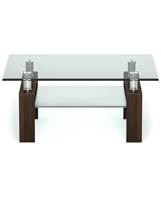 Gouun Rectangle Glass Table with Metal Legs