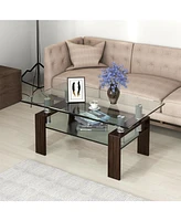 Gouun Rectangle Glass Table with Metal Legs