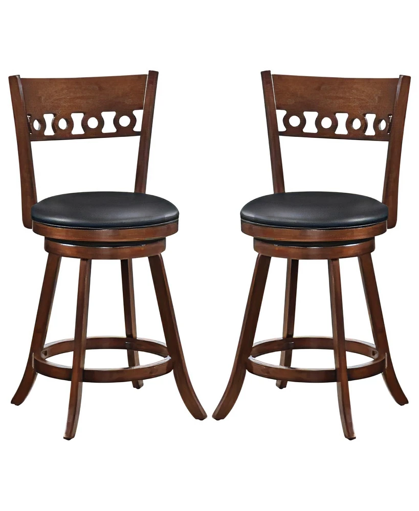 Gouun Set of 2 Swivel Bar Stools with Rubber Wood Frame-24.5 inches