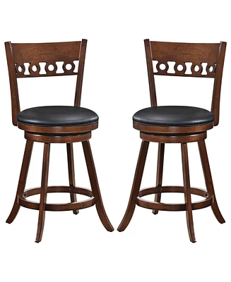 Gouun Set of 2 Swivel Bar Stools with Rubber Wood Frame-24.5 inches