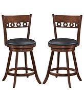 Gouun Set of 2 Swivel Bar Stools with Rubber Wood Frame-24.5 inches