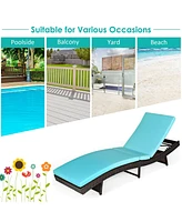 Gouun Patio Folding Adjustable Rattan Chaise Lounge Chair with Cushion