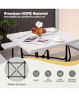 Gouun Outdoor Picnic Table with 4 Benches and Umbrella Hole