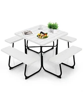 Gouun Outdoor Picnic Table with 4 Benches and Umbrella Hole