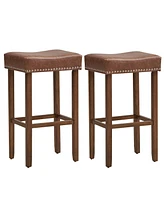 Gouun Upholstered Bar Stools Set of 2 with Footrests for Counter