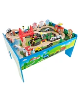 Hey Play 75-Piece Wooden Train Set with Play Table