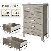 gaomon 6 Drawer Dresser for Bedroom, Modern Chest of Drawers, 31.5 Inch Wide Storage Cabinet with Sturdy Legs, Tall Dresser Storage Tower for Closet B