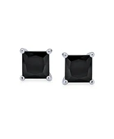 Bling Jewelry Classic Black Cubic Zirconia Stud Earrings Square Sterling Silver