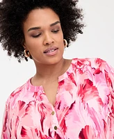 INC Plus Printed Split-Neck Top, Exclusively at Macy's