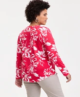 INC Plus Printed Split-Neck Top, Exclusively at Macy's