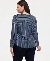 INC Plus Printed Split-Neck Top, Exclusively at Macy's