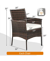 Gymax Patio 4PCS Rattan Arm Dining Chair Cushioned Sofa Furniture Brown