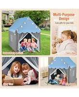 Gymax Kids Playhouse Tent Large Castle Fairy Tent Gift w/Star Lights Mat