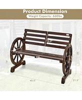 Gouun 2-Person Outdoor Wooden Wagon Wheel Garden Bench