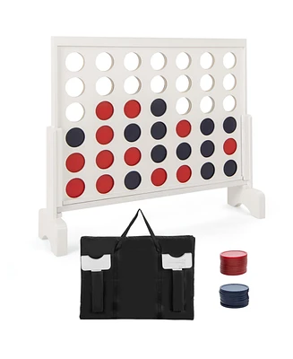 Gouun Wooden 4-in-a-row Game Set with 42 Pcs Chips and 600D Oxford Fabric Carrying Bag