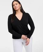 INC Plus Dolman-Sleeve Surplice-Neck Top, Exclusively at Macy's