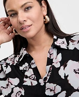 INC Plus Printed Johnny Collar Top, Exclusively at Macy's