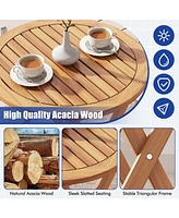 Gouun 3 Pieces Acacia Wood Patio Bistro Set with Cushions