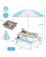 Gouun 3-in-1 Kids Outdoor Picnic Water Sand Table with Umbrella Play Boxes