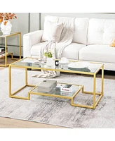 Gouun Modern 2-Tier Rectangular Table with Glass Table Top