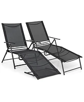 Gouun 2 Piece Patio Folding Chaise Lounge Chairs Recliner with 6-Level Backrest