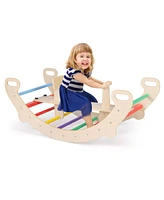 Gouun 4-in-1 Multifunctional Wooden Climbing Toys with Rocker and Crawling Tunnel