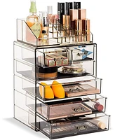 Sorbus 2 Piece Acrylic Makeup and Jewelry Storage Organizer Case (6 Drawers and Lipstick Tray