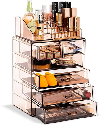 Sorbus 2 Piece Acrylic Makeup and Jewelry Storage Organizer Case (6 Drawers and Lipstick Tray