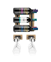 Sorbus Wire & Mahogany Wood Wine Rack and Glass Holder Wall Mounted for Bottles, Wine Glasses, for Home Bar (Holds Bottles
