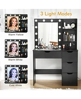 gaomon Makeup Vanity with Lights & Power Outlet, Vanity Table with 4 Drawer